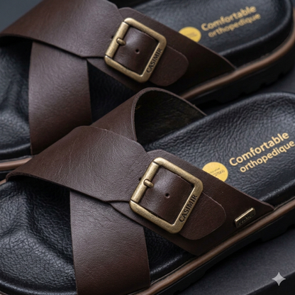 Alviro Slides Marron En Cuir