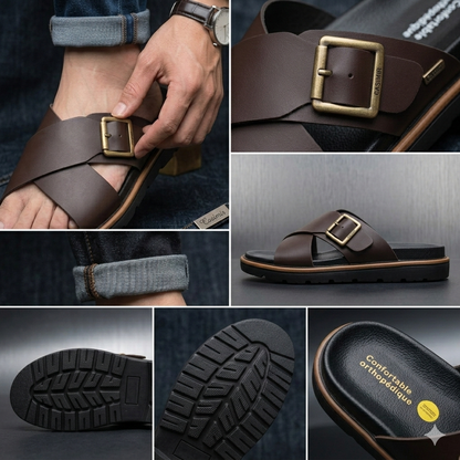 Alviro Slides Marron En Cuir