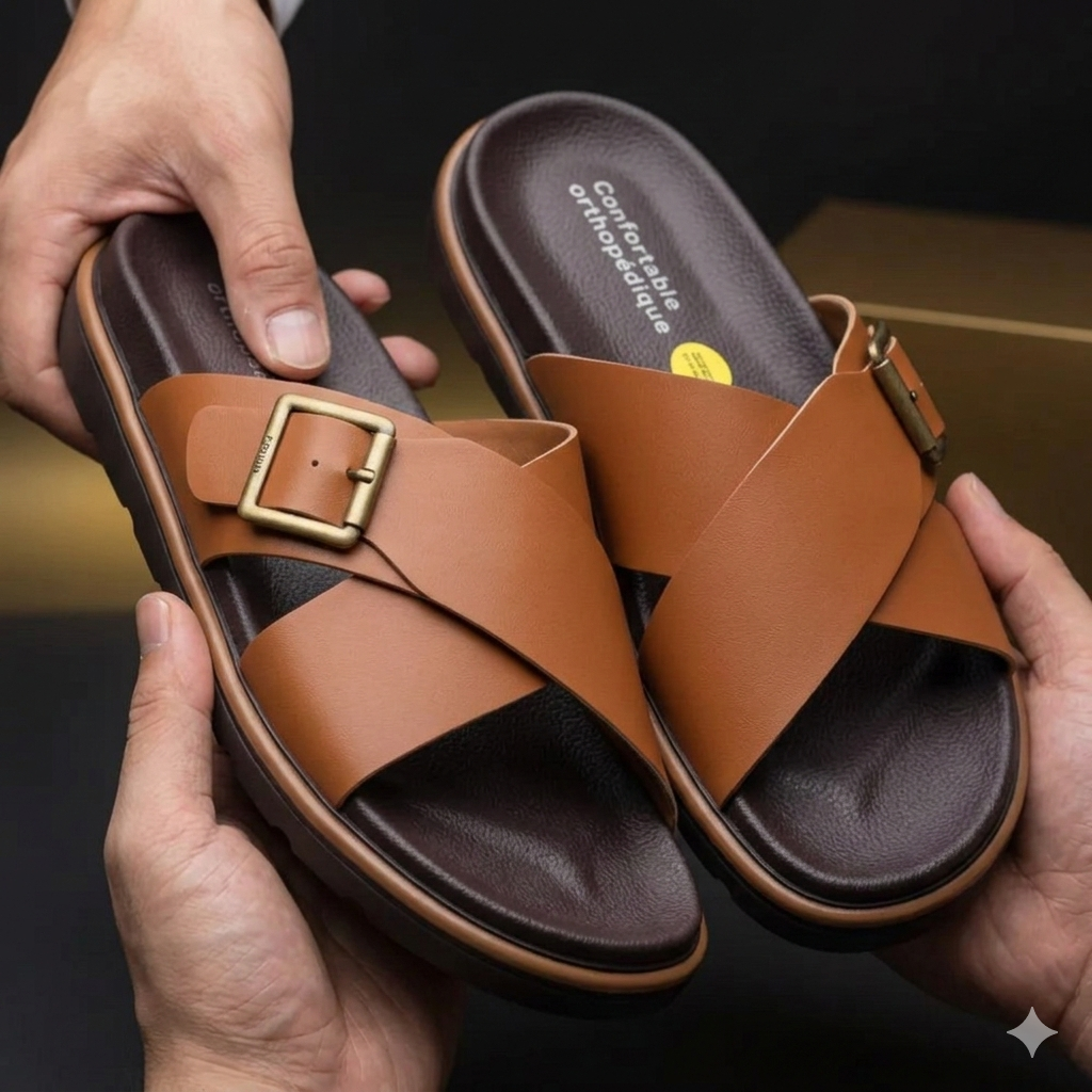 Alviro Slides Camel En Cuir