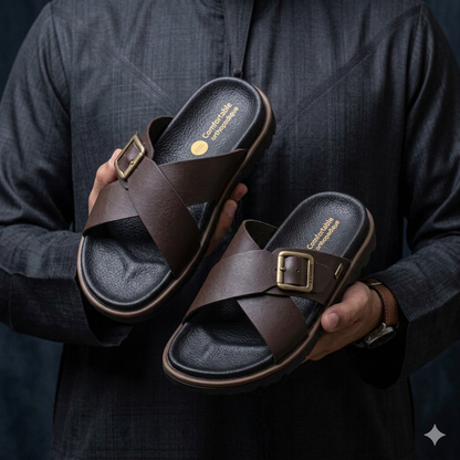 Alviro Slides Marron En Cuir