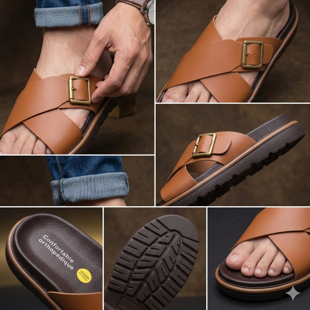 Alviro Slides Camel En Cuir