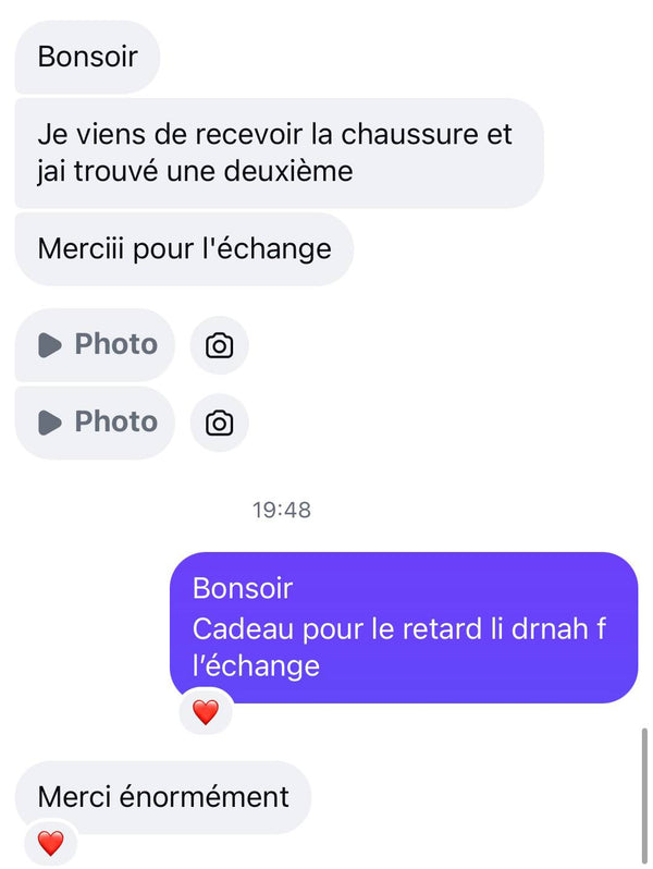 Message d'une cliente après un échange