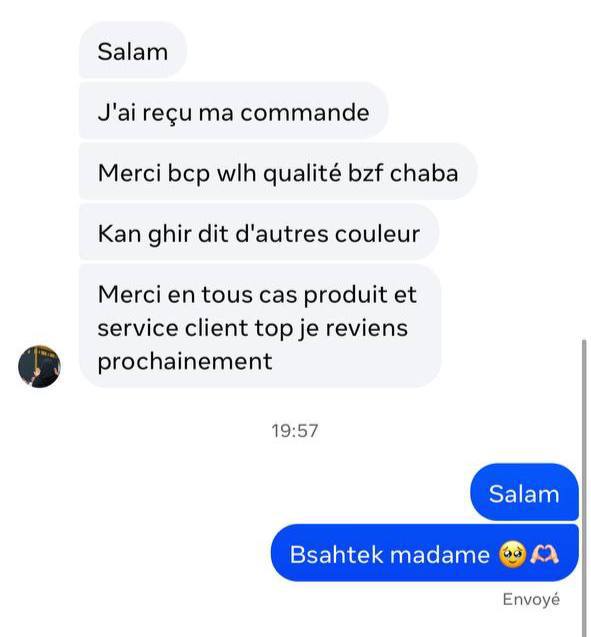 Message d'une cliente