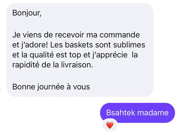 Message d'une cliente ravie