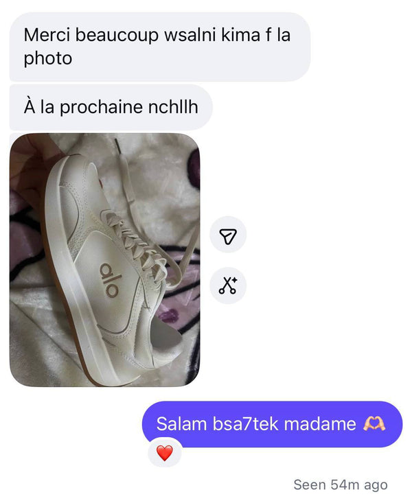 Message d'une cliente avec sa paire reçue