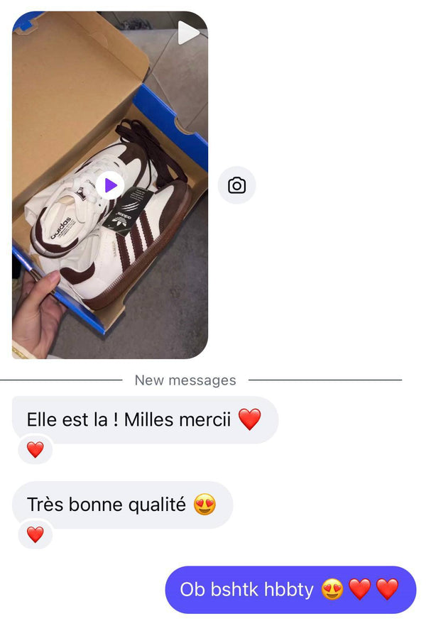 Message d'une cliente avec sa paire reçue