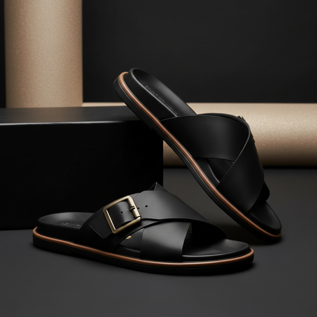 Alviro Slides Noir En Cuir