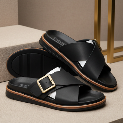 Alviro Slides Noir En Cuir
