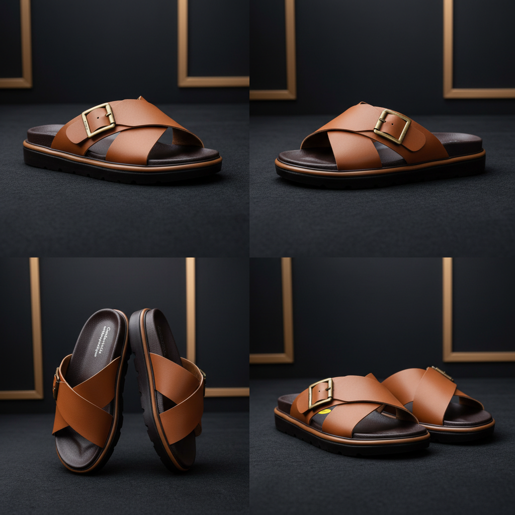 Alviro Slides Camel En Cuir