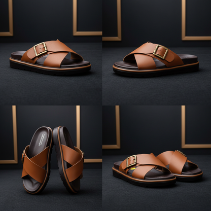 Alviro Slides Camel En Cuir