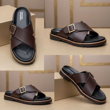 Alviro Slides Marron En Cuir