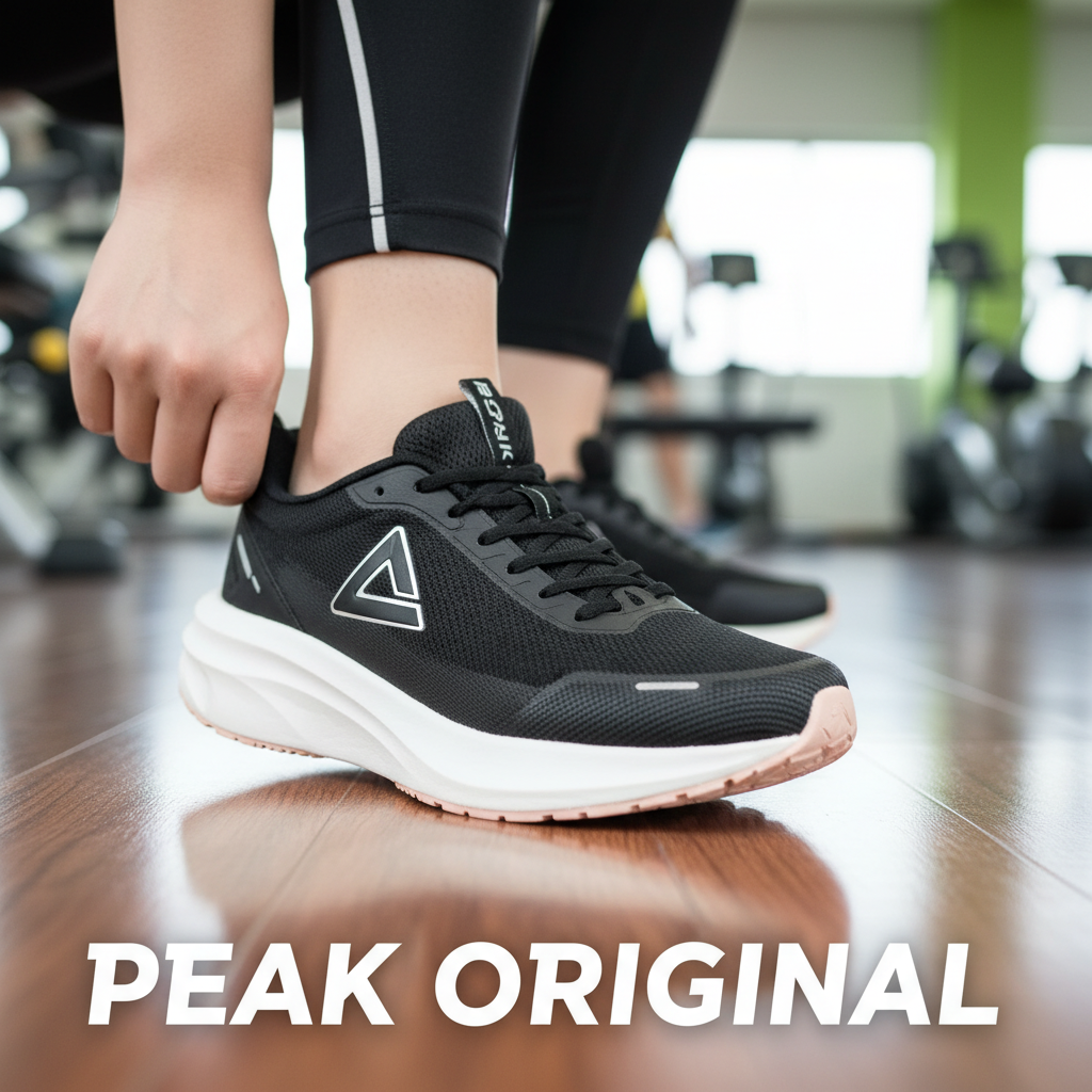 PEAK CUSHION RUNNING SHOES-BLACK/WHITE
