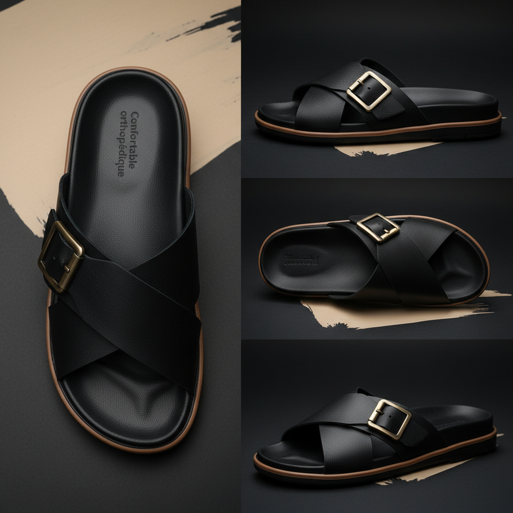 Alviro Slides Noir En Cuir