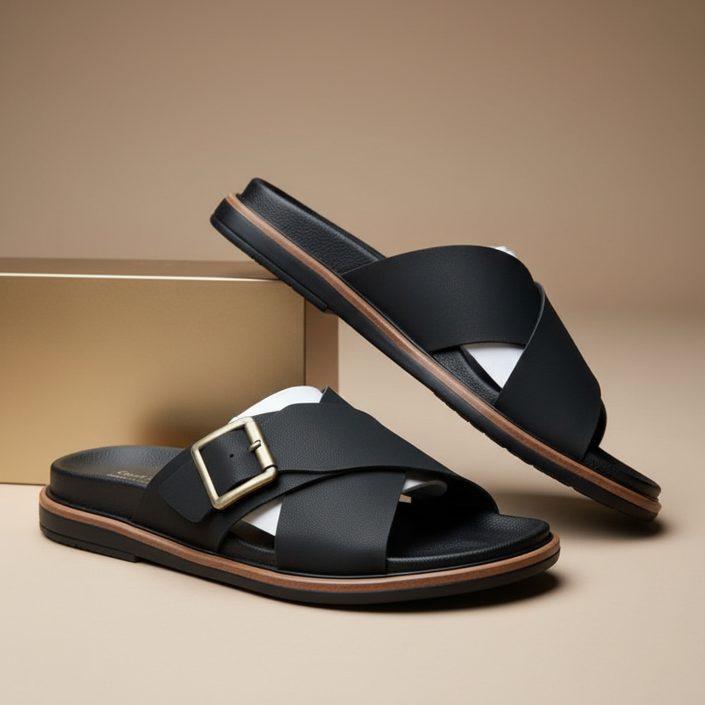 Alviro Slides Noir En Cuir
