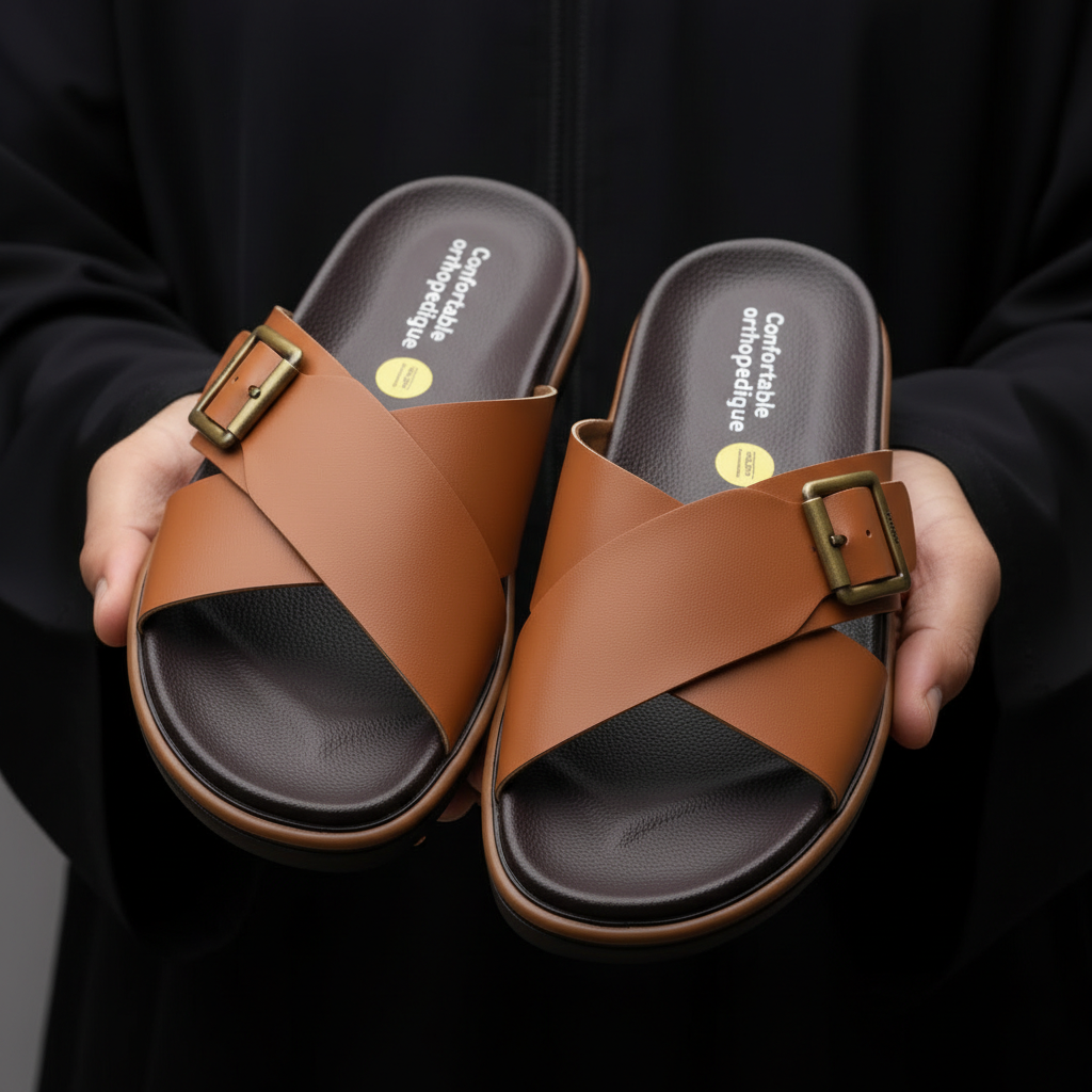 Alviro Slides Camel En Cuir