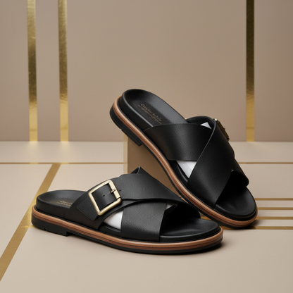 Alviro Slides Noir En Cuir