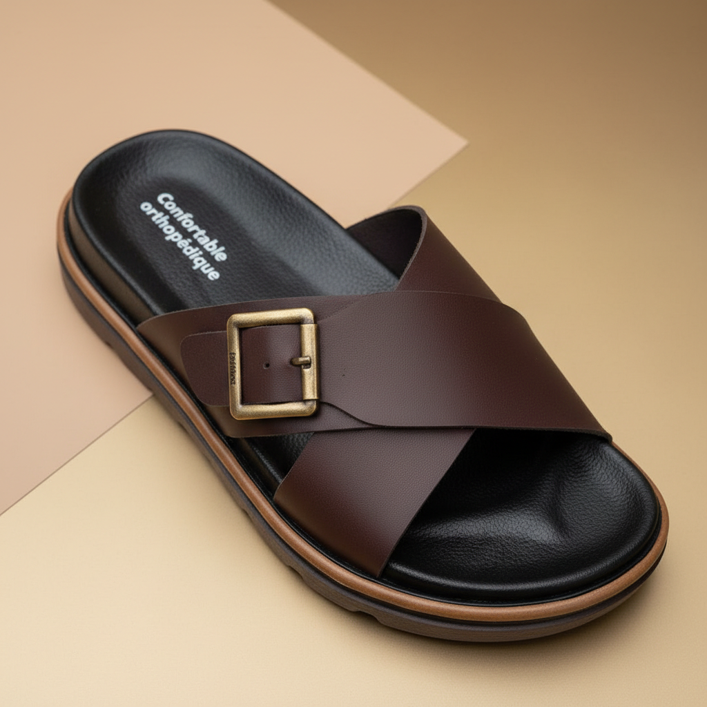 Alviro Slides Marron En Cuir