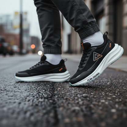 PEAK CUSHION RUNNING SHOES-BLACK/LT.GREY