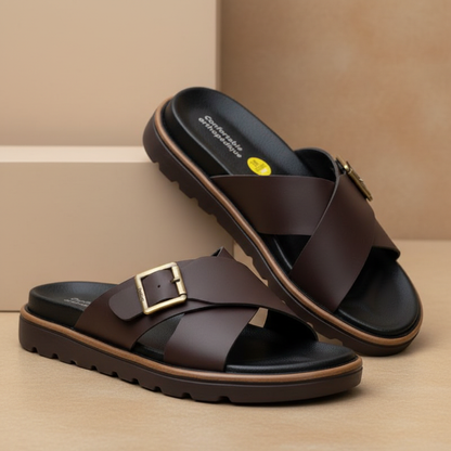 Alviro Slides Marron En Cuir