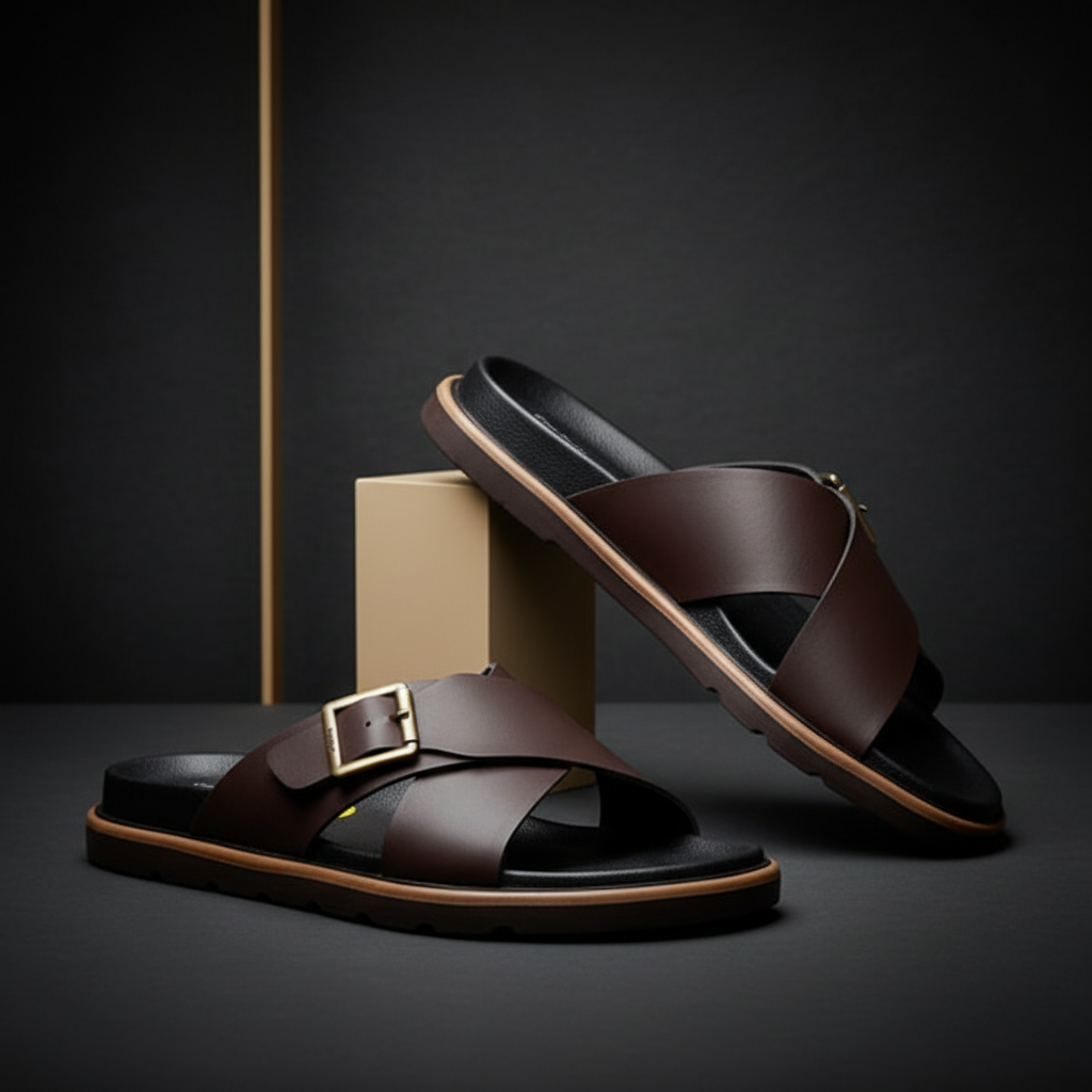 Alviro Slides Marron En Cuir