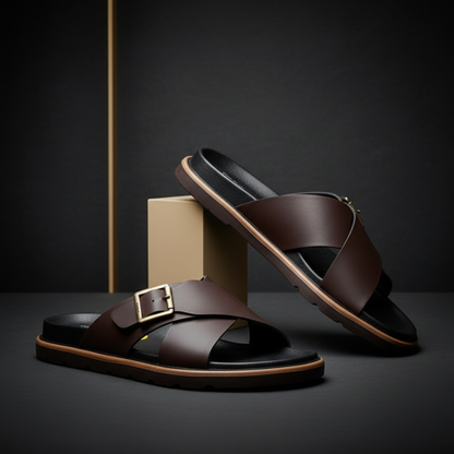 Alviro Slides Marron En Cuir