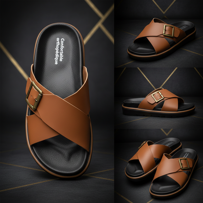Alviro Slides Camel En Cuir
