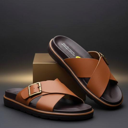 Alviro Slides Camel En Cuir