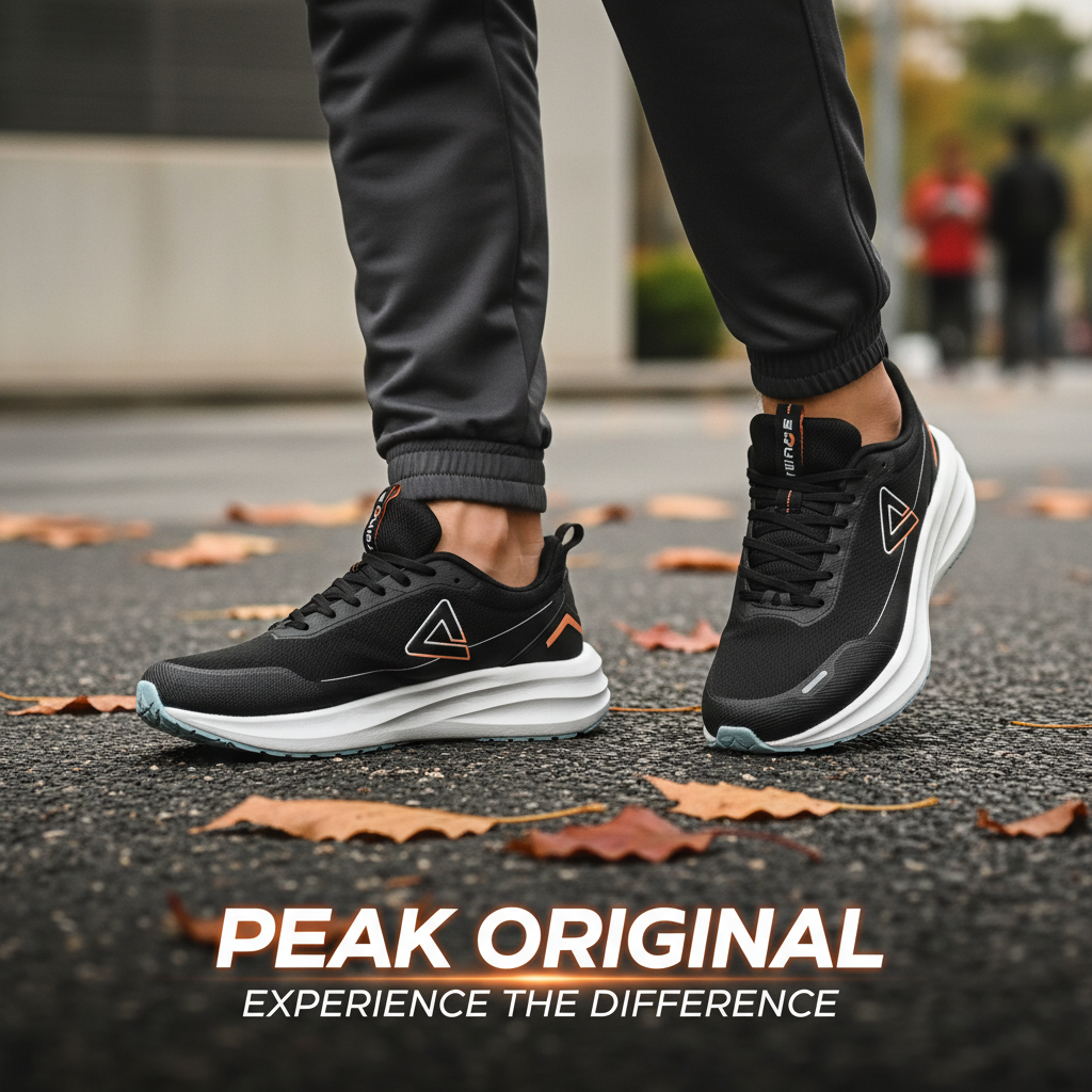 PEAK CUSHION RUNNING SHOES-BLACK/LT.GREY