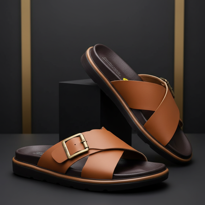 Alviro Slides Camel En Cuir