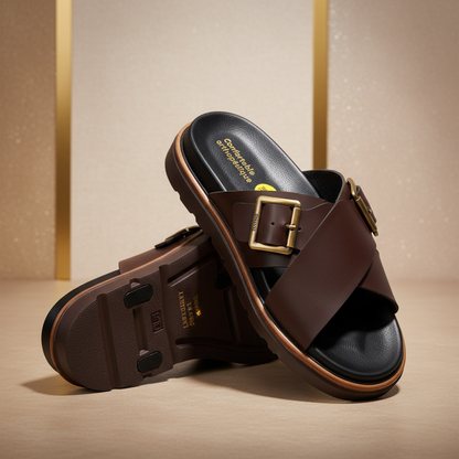 Alviro Slides Marron En Cuir