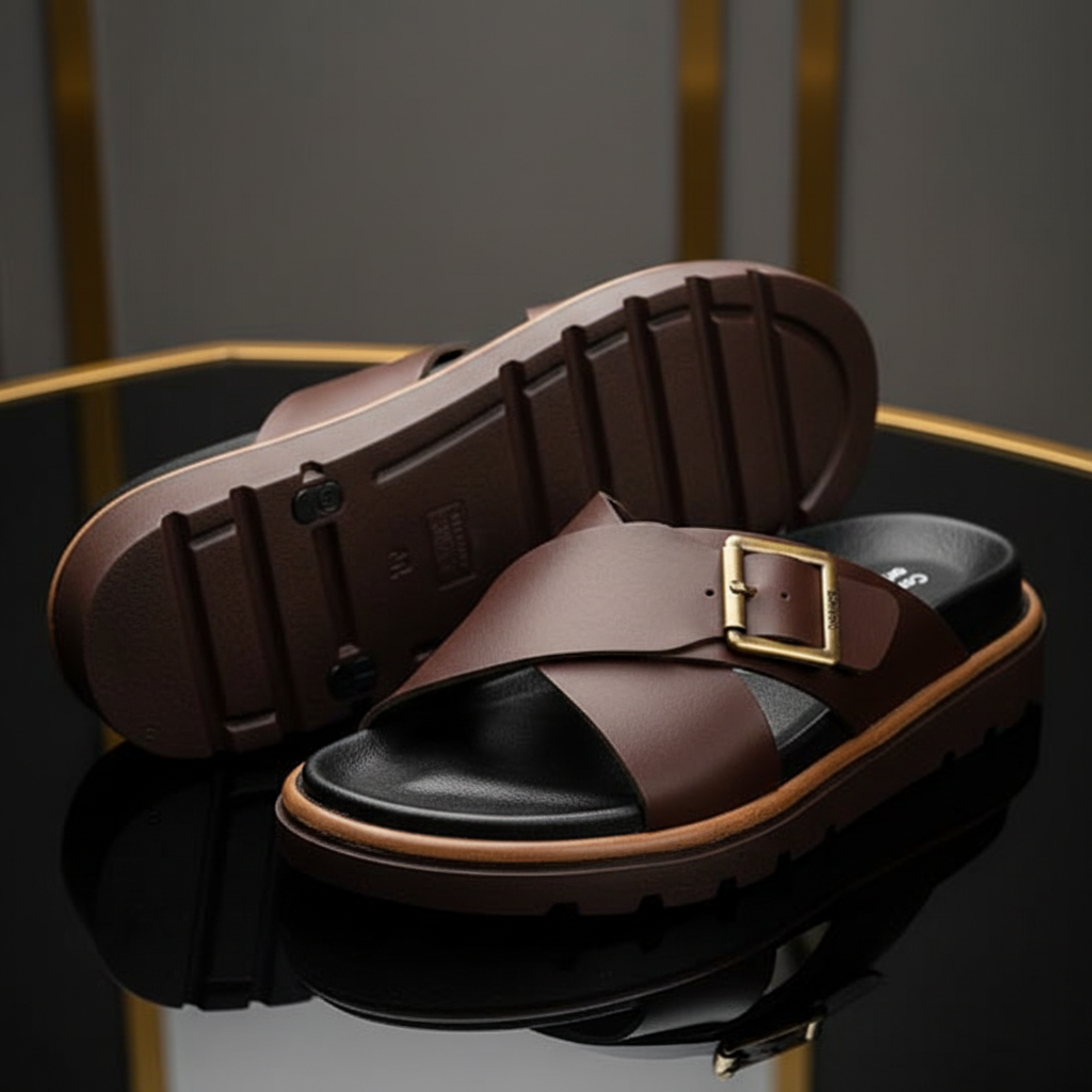 Alviro Slides Marron En Cuir