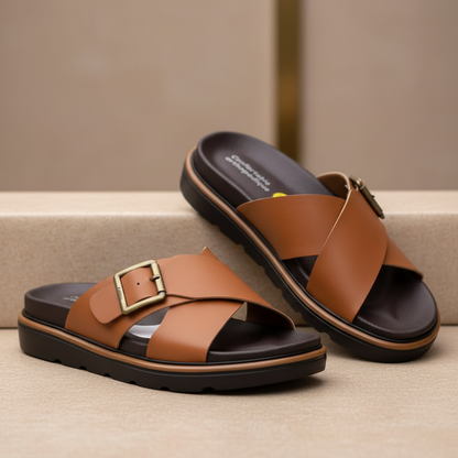 Alviro Slides Camel En Cuir