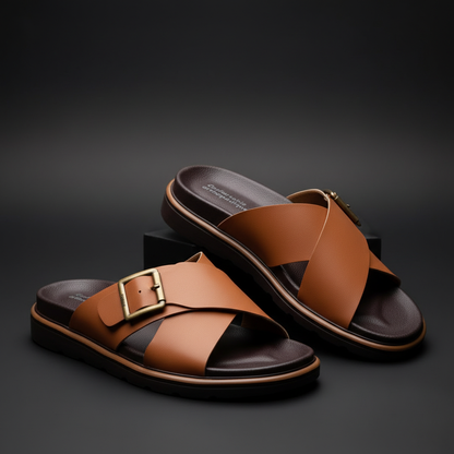 Alviro Slides Camel En Cuir