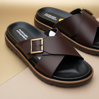 Alviro Slides Marron En Cuir