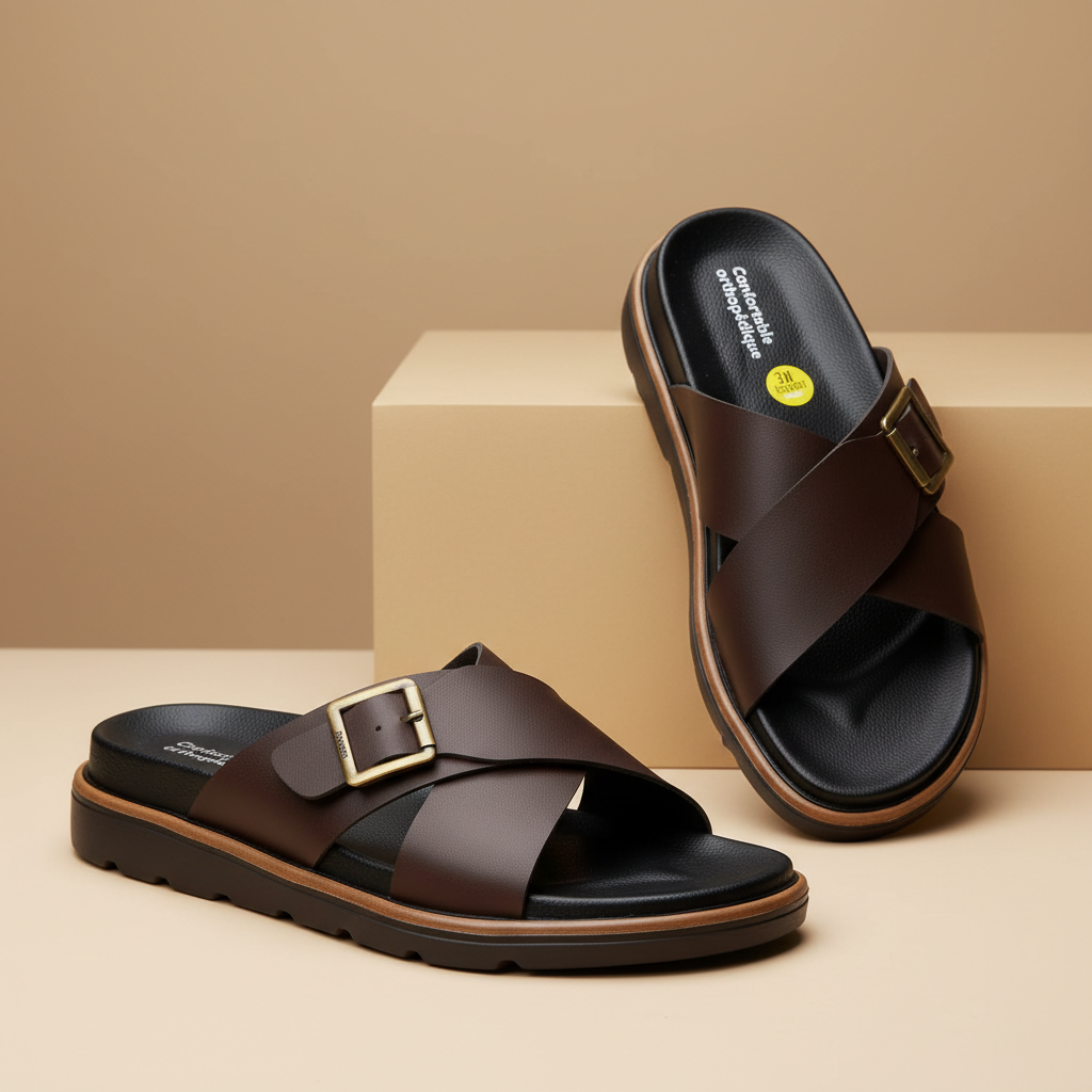 Alviro Slides Marron En Cuir