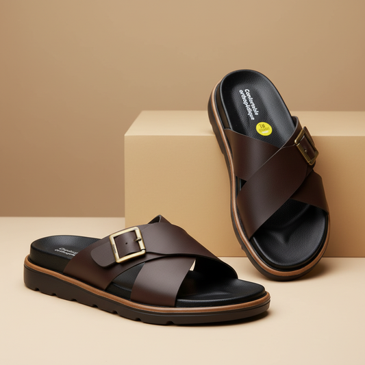 Alviro Slides Marron En Cuir